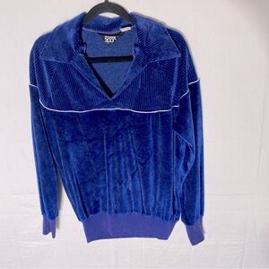 Vintage Motivation 2000 Royal Blue Velour V Neck Sweatshirt With Collar S
